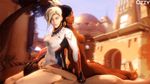  1_boy 2_girls animated blonde_hair cunnilingus dark_skin eating happy harem interracial licking mercy_(overwatch) oral overwatch penis pharah_(overwatch) sex sitting_on_face sitting_on_person 