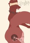 absurd_res animal_genitalia animal_vulva bandage blind bodily_fluids canid canine canine_genitalia canine_vulva canis chain collar cult cultist cum cum_inside disability domestic_dog female feral fur genital_fluids genitals hi_res looking_back mammal red_body red_fur ria_(sasers) sasers solo symbol text tongue vulva wide_hips