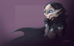 2016 alien armor blue_eyes cape clothed clothing colored cute digital_drawing_(artwork) digital_media_(artwork) female feranta light mass_effect no_pupils phae_(nimtai) purple_background shaded signature simple_background standing toony turian video_games 