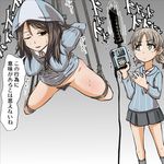  aki_(girls_und_panzer) bdsm bondage bound chidori_kou dildo girls_und_panzer hanging hat keizoku_school_uniform long_hair mika_(girls_und_panzer) multiple_girls one_eye_closed pubic_hair restrained rope suspension sweat translation_request twintails 