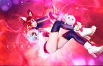  alternate_costume alternate_hair_color cosplay elbow_gloves fingerless_gloves gloves high_heel_boots jinx_(league_of_legends) jinx_(league_of_legends)_(cosplay) league_of_legends long_hair magical_girl photo red_hair shiro_(league_of_legends) solo star_guardian_jinx thighhighs twintails very_long_hair weapon 