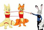  anthro bdsm bondage bonwolf bound canine collar disney domination embarrassed female female_domination fox frogtied fur hands_behind_back jack_savage judy_hopps lagomorph legs_tied mammal navel nick_wilde nude predator prey prey_dom_predator_sub rabbit rope size_difference skye_(zootopia) small_dom_big_sub submissive zootopia 