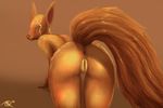  &lt;3 2016 anthro anus big_tail blue_eyes blush brown_fur butt female fur hair highlights mammal nude presenting pussy ronku smile solo 