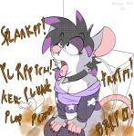 ahegao alternative_fashion anthro bottomwear bottomwear_down clothing collar facial_piercing female female_pooping hi_res implied_pooping implied_scat king-triangle looking_pleasured mammal mouse murid murine nose_piercing piercing relieved rodent septum_piercing solo sound_effects spiked_collar spikes toilet toilet_use tongue tongue_piercing