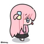  1girl black_skirt blue_eyes bocchi_the_rock! chibi chibi_only commentary cube_hair_ornament english_commentary from_side full_body gotoh_hitori hair_ornament highres jacket long_hair looking_ahead lulalang one_side_up pink_hair pink_jacket profile simple_background skirt solo standing tongue tongue_out twitter_username white_background 