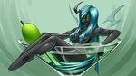  5_fingers anthro black_skin blue_hair breasts changeling female friendship_is_magic green_eyes hair hooves horn long_hair micro my_little_pony navel nude partially_submerged queen_chrysalis_(mlp) smile solo underpable wide_hips 