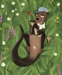 absurd_res animal_genitalia animal_vulva anus aquatic aroused bedroom_eyes clothing female feral fish flower genitals grass hat headgear headwear heart_symbol hi_res looking_at_viewer lying mammal mustelid narrowed_eyes on_back otter paws plant presenting presenting_anus presenting_vulva propositioning queenkoko river_otter scarf seductive solo tillie_(queenkoko) tongue tongue_out vulva