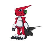  2016 anthro balls blue_eyes digimon dragon erection hi_res lusarthel male partially_retracted_foreskin penis presenting shoutmon simple_background solo spikes teeth uncut white_background 