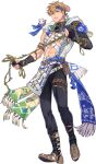  1boy abs animal animal_on_shoulder arm_belt asymmetrical_sleeves bags_under_eyes belt black_gloves black_pants blonde_hair blue_flower blue_gem blue_headband bracelet brown_belt brown_choker choker clothed_animal clothing_cutout elbow_gloves ermine fingerless_gloves flower full_body gem gloves hair_vines headband highres holding hood hood_down infinity_alpha_studio jewelry large_pectorals looking_at_viewer male_focus muscular muscular_male navel nu_carnival official_alternate_costume official_art open_clothes orange_eyes pants parted_lips pectorals plant quincy_(buckeye_miracle)_(nu_carnival) quincy_(nu_carnival) sandals short_hair simple_background single_bare_shoulder solo tachi-e tassel thigh_strap topper_(nu_carnival) turtleneck vines weasel white_belt yellow_gem 