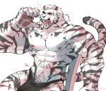  1boy abs animal_ears arknights armpit_hair bara biceps black_male_underwear briefs bulge chinese_commentary commentary_request erection erection_under_clothes facial_hair feet_out_of_frame furry furry_male goatee highres large_hands large_pectorals male_focus male_pubic_hair male_underwear mature_male mountain_(arknights) multiple_scars muscular muscular_male navel navel_hair nipples open_mouth pectorals penis penis_peek ppyong pubic_hair scar scar_across_eye scar_on_arm scar_on_chest scar_on_face scar_on_leg short_hair sitting sleepy solo stomach strongman_waist tail thick_eyebrows thick_thighs thighs tiger_boy tiger_ears tiger_stripes tiger_tail topless_male underwear underwear_only veins veiny_arms waking_up white_fur white_hair yawning 