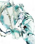  1boy blue_lips commentary dixie_cup_hat hat heart_ornament highres horse horse_print horseshoe horseshoe_ornament johnny_joestar jojo_no_kimyou_na_bouken military_hat slow_dancer_(jojo) star_(symbol) star_print steel_ball_run woobarkx 