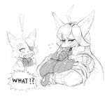  2016 ?! anthro big_breasts blush breasts bust_portrait canine cat clothing cute_fangs dialogue eye_patch eyewear feline female gloves huge_breasts inner_ear_fluff kemono looking_at_viewer mammal matospectoru meribeth portrait smile smirk 