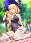  1girl aesc_(fate) aesc_(rain_witch)_(fate) blonde_hair braid breasts closed_eyes fate/grand_order fate_(series) glasses guriguri_(arayotto4351) hat highres large_breasts long_hair round_eyewear side_ponytail solo white_hat witch_hat 