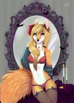  2016 anthro bat blonde_hair bra breasts candle canine clothing decorations ear_piercing female food fox fruit green_eyes hair halloween holidays invalid_tag jewelry lights lingerie looking_at_viewer mammal mirror navel necklace panties piercing pumpkin sertaa smile solo underwear 