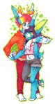  anthro canine clothed clothing duo female fennec fox hand_holding lagomorph lovelesskiax male male/female mammal one_eye_closed rabbit smile tongue tongue_out traditional_media_(artwork) 