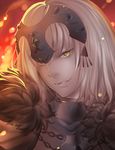  blonde_hair cape chain fate/grand_order fate_(series) fur-trimmed_cape fur_trim jeanne_d'arc_(alter)_(fate) jeanne_d'arc_(fate)_(all) nashoki short_hair smirk solo yellow_eyes 