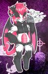  anthro chibi chimera cigarette clothed clothing female horn hybrid lovelesskiax open_mouth smoke solo traditional_media_(artwork) wings 