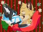  ambiguous_gender anthro canine duo eyes_closed fox fur hair hyena kissing lovelesskiax mammal ribbons 