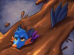 anthro blue_body blue_fur brown_ink brown_pupils canid canine canis cibguts fin fur generation_3_pokemon head_tuft hi_res hybrid ink looking_up lurking male mammal mostly_submerged nintendo orange_gills orange_nose orange_sclera paint partially_submerged pokemon pokemon_(species) pupils scarf solo splatoon splatter swampert swimming tail tail_fin trail tuft wolf xevy