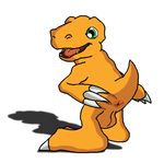  2016 agumon anthro anus balls butt claws digimon dragon erection fangs green_eyes hi_res lusarthel male open_mouth penis presenting presenting_hindquarters simple_background smile solo teeth uncut white_background 