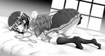  absurdres ball_gag bangs bdsm bed blush bondage bondage_gear bound breasts choker commentary egg_vibrator gag greyscale highres katou_megumi kneehighs medium_breasts monochrome pussy_juice restrained saenai_heroine_no_sodatekata school_uniform short_hair sion_(banerye123456) solo tears vibrator 