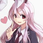  :d animal_ears blazer bunny_ears collared_shirt commentary_request crescent heart index_finger_raised jacket lavender_hair long_hair looking_at_viewer necktie opanchu_(hakusen) open_mouth red_eyes red_neckwear reisen_udongein_inaba shirt sidelocks smile solo touhou upper_body white_background white_shirt 