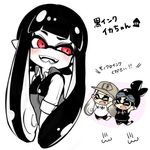  2girls bad_id bad_pixiv_id bike_shorts black_hair blush conomi-c5 domino_mask fang fangs hat inkling jumping mask multiple_girls red_eyes shirt smile splatoon_(series) splatoon_1 t-shirt tentacle_hair translated 