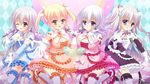  4girls breasts cleavage dress female group logo psychic_hearts thighhighs yuyumatsu 