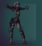  2016 2_toes 3_fingers alien blue_eyes blue_markings calivea clothed clothing colored digital_drawing_(artwork) digital_media_(artwork) fan_character feranta front_view full-length_portrait green_background grey_body grey_clothing gun handgun hood humanoid light looking_at_viewer markings mass_effect no_pupils pistol portrait pose ranged_weapon rifle shaded signature simple_background sniper_rifle solo toes toony turian video_games weapon 