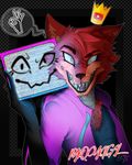  anthro canine clothed clothing computer crown digital_media_(artwork) epizootix fox fur jacket mammal pyrocynical red_fur smile solo teeth youtube 