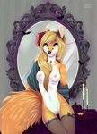  2016 anthro bat blonde_hair breasts candle canine clothing decorations ear_piercing female food fox fruit green_eyes hair halloween holidays invalid_tag jewelry legwear lights looking_at_viewer mammal mirror navel necklace nipples nude piercing pumpkin pussy sertaa smile stockings 