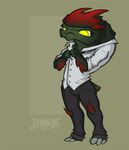  2016 3_fingers 4_toes alien armor barefoot big_eyes big_head black_clothing chibi claws clothed clothing colored cute digital_drawing_(artwork) digital_media_(artwork) fan_character feranta full-length_portrait green_background green_body humanoid krogan mass_effect no_pupils pants portrait shaded shirt simple_background smile smirk standing toes video_games vrorax white_claws white_clothing yellow_eyes yellow_sclera 