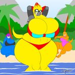  2016 absurd_res anthro big_breasts bikini breasts cleavage clothed clothing echidna female group hi_res huge_breasts mammal monotreme supersonicrulaa swimsuit 