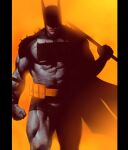  1boy absolute_batman absolute_dc axe back_spikes bat_mask batman batman_(absolute_dc) batman_symbol battle_axe belt bodysuit cowl dc_comics grey_bodysuit lifting_object male_focus solo superhero_costume taut_bodysuit utility_belt weapon 