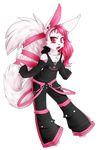  anthro clothed clothing feline female fur hair hybrid lagomorph looking_at_viewer lovelesskiax mammal open_mouth pink_hair rabbit solo white_fur 