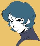  1boy aeug blue_eyes blue_hair colored_skin frown gundam highres kamille_bidan simple_background white_skin yellow_background zeta_gundam 