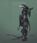  2016 2_toes anthro black_clothing blood cigarette clothed clothing digital_drawing_(artwork) digital_media_(artwork) dorsal_fin female feranta fin fish full-length_portrait green_background grey_scales gun holding_object holding_weapon marine portrait ranged_weapon red_eyes rifle scales shark simple_background smoke smoking standing tail_fin tia_(darbaras) toes weapon 