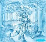  2015 april_dawn cat clothed clothing dagger detailed_background feline female forest frostwyrm102 leather mammal melee_weapon pouch traditional_media_(artwork) tree tribal weapon 