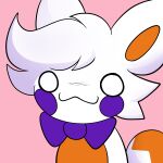  :3 after_transformation armless bangs blush blush_lines blush_stickers bow_tie canid canine empty_eyes five_nights_at_freddy's five_nights_at_freddy's_world fox headshot_portrait icon lolbit_(fnaf) lolbit_(frickbear's) mammal pink_background portrait purple_bow_tie rindeadsong scottgames simple_background smile solo swept_bangs 