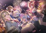  +_+ 4girls absurdres aerial_fireworks black_skirt breasts brown_hair bubble_tea chaos_zero_nightmare chinese_hairstyle commentary cup disposable_cup dress fireworks food haru_(chaos_zero_nightmare) highres holding holding_cup holding_food huge_breasts large_breasts long_hair mei_lin_(chaos_zero_nightmare) multiple_girls neckerchief night pink_eyes pink_hair purple_eyes red_neckerchief rei_(chaos_zero_nightmare) school_uniform seoki_(hi3031) serafuku shirt short_hair sideboob skirt twintails two-tone_dress very_long_hair white_serafuku white_shirt yellow_eyes yuki_(chaos_zero_nightmare) 