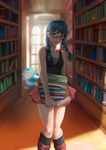  alternate_hairstyle atorot bare_shoulders blue_eyes blue_hair book book_stack bookshelf braid eyewear_on_head gen_4_pokemon glasses highres hikari_(pokemon) holding holding_book library long_hair looking_at_viewer miniskirt piplup pokemon pokemon_(creature) pokemon_(game) pokemon_dppt red-framed_eyewear semi-rimless_eyewear shirt sketch skirt sleeveless socks twin_braids under-rim_eyewear 