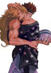  2boys black_shirt blonde_hair blue_eyes closed_eyes commentary_request denisefanta eustass_kid highres holding holding_mask killer_(one_piece) long_hair looking_at_viewer male_focus mask multiple_boys one_piece pants parted_lips polka_dot polka_dot_shirt red_hair shirt short_hair simple_background very_long_hair white_background yaoi 