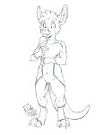 2026 anthro blep dessert digitigrade food ice_cream ice_cream_cone kangaroo macropod male mammal marsupial nude rick_griffin sketch smile solo tongue tongue_out