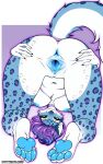 2026 absurd_res anthro anus areola big_breasts black_claws blue_anus blue_areola blue_body blue_eyes blue_fur blue_nipples blue_pawpads blue_vulva breasts brown_nose butt butterfliess cheek_tuft claws clitoral_hood clitoris colored digital_drawing_(artwork) digital_media_(artwork) eyelashes facial_tuft fangs felid female fur genitals hair half-closed_eyes hand_on_butt hand_on_own_butt hi_res leopard looking_at_viewer mammal markings multicolored_body multicolored_fur multicolored_hair narrowed_eyes navel nipples nude pantherine pawpads presenting presenting_vulva purple_markings raised_tail rear_view shaded short_hair simple_background smile solo spots spotted_body spotted_fur spread_vulva spreading tail teeth tuft vulva white_body white_fur