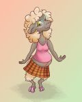 2026 anthro belly_blush blush blush_lines body_blush bottomwear bovid caprine clothing digital_drawing_(artwork) digital_media_(artwork) digitigrade english_description eyewear female fur glasses green_eyes green_eyewear green_glasses grey_body grey_fur hi_res looking_at_viewer mammal navel orange_bottomwear orange_clothing orange_skirt outie_navel pattern_bottomwear pattern_clothing pattern_skirt pink_clothing pink_shirt pink_tank_top pink_topwear plaid plaid_bottomwear plaid_clothing plaid_skirt pregnant pregnant_anthro pregnant_female rayelle_(seenty) round_glasses seenty sheep shirt skirt smile smiling_at_viewer solo standing tank_top topwear trans_(lore) trans_woman_(lore) wearing_glasses white_body white_fur