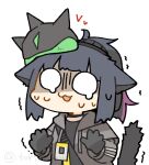  1girl animal_ears arknights black_gloves black_hair cat_ears cat_girl cat_tail commentary_request crying crying_with_eyes_open gloves jacket jessica_(arknights) konno_akikaze long_hair open_clothes open_jacket simple_background tail tears white_background 