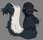  2026 alternate_species anthro black_body black_fur black_hair break500 claws clothing danganronpa danganronpa_v3 ellipsis eyelashes fluffy fluffy_tail fur furrification grey_background grey_eyes hair hat hat_only headgear headgear_only headwear headwear_only hi_res male mammal mephitid mostly_nude mouth_closed pink_nose round_ears semi-anthro shaded shuichi_saihara simple_background skunk skunk_tail solo spike_chunsoft star_accessory tail whiskers white_body white_fur 