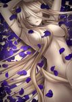  anastasia_nikolaevna_romanova armpits arms_up blonde_hair breasts drifters hair_censor highres large_breasts long_hair looking_at_viewer lying mia_(gute-nacht-07) nude on_back parted_lips petals solo very_long_hair yellow_eyes 