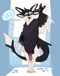2026 3_fingers 3_toes 4_ears absurd_res animal_genitalia animal_penis anthro avali avian balls barefoot big_balls big_penis biped bird black_body black_claws black_clothing black_feathers black_fur black_sclera blue_background bodily_fluids bottomless bottomless_anthro bottomless_male casual_erection casual_nudity chest_tuft city city_background cityscape claws clothed clothed_anthro clothing colored colored_sketch countershade_face countershading dialogue digital_drawing_(artwork) digital_media_(artwork) digitigrade dripping english_text equine_genitalia equine_penis erection exclamation_point feathered_wings feathers feet fingers flared_penis front_view full-length_portrait fur fyr_(fenrir784) geniebuy genital_fluids genitals gesture gradient_penis greeting hair half-erect hand_gesture hi_res leaking_precum looking_at_viewer male maleherm_(lore) mismatched_animal_penis mismatched_genitalia mismatched_penis motion_lines multi_ear multicolored_body open_mouth open_smile outside oversized_clothing oversized_topwear pawpads paws penis penis_peek penis_under_clothes pink_pawpads poncho poncho_only portrait precum precum_drip public public_erection public_nudity purple_eyes simple_background sketch small_but_hung smile smiling_at_viewer solo speech_bubble standing tail talking_to_viewer teeth text toes topwear topwear_only tuft tufted_fur waving waving_at_viewer white_body white_countershading white_feathers white_fur winged_arms wings