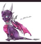  black_bars blue_eyes claws cynder dragon female feral horn kitty_silence markings membranous_wings nude simple_background sitting smile smooth_horn solo spyro_the_dragon video_games white_background wings 
